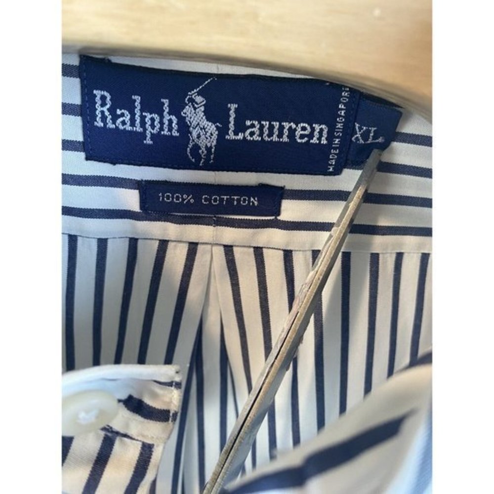 Ralph Lauren Shirt Mens XL Red Pony White Stripe Long Sleeve Button Down - Picture 4 of 5